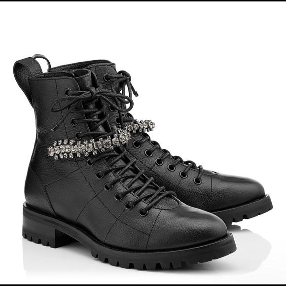 Jimmy Choo | Cruz Embellished Leather Combat Boots - Picture 1 of 14